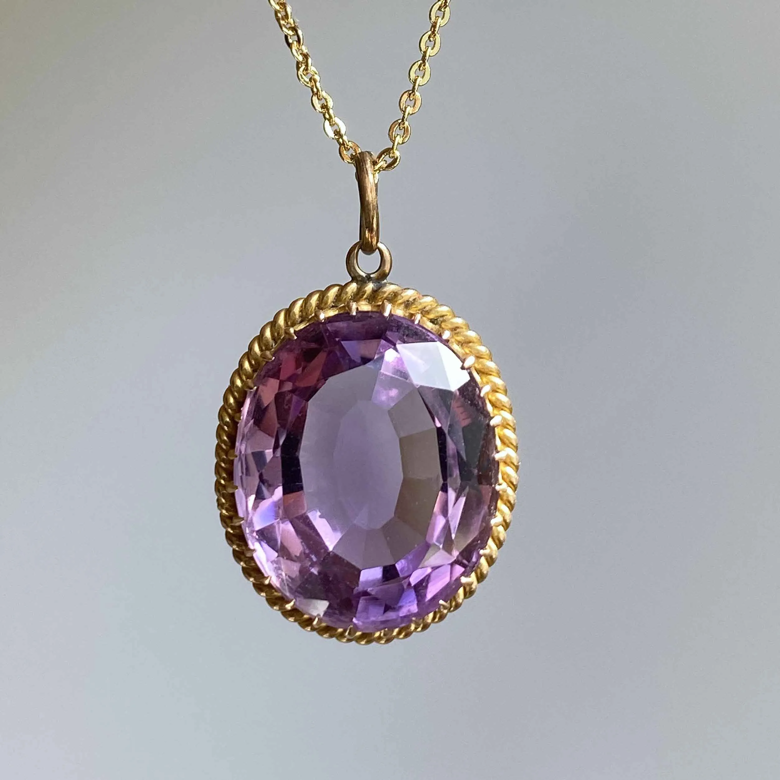 Vintage Large 20 CTW Amethyst Pendant in Gold