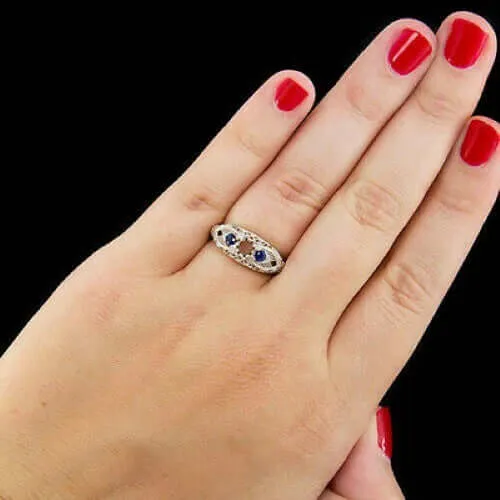 VINTAGE STYLE SEMI MOUNT 5mm ROUND FILIGREE SAPPHIRE RING SETTING 3 STONE BLUE