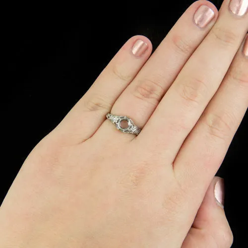 VINTAGE STYLE SEMI-MOUNT RING ART NOUVEAU STYLE SETTING ROUND FLOWER VINE FLORAL