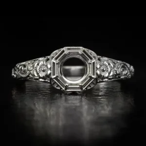 VINTAGE STYLE SEMI-MOUNT RING ART NOUVEAU STYLE SETTING ROUND FLOWER VINE FLORAL