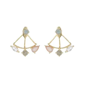 White Topaz, Pink Moonstone, Labradorite jacket earrings with White Topaz studs