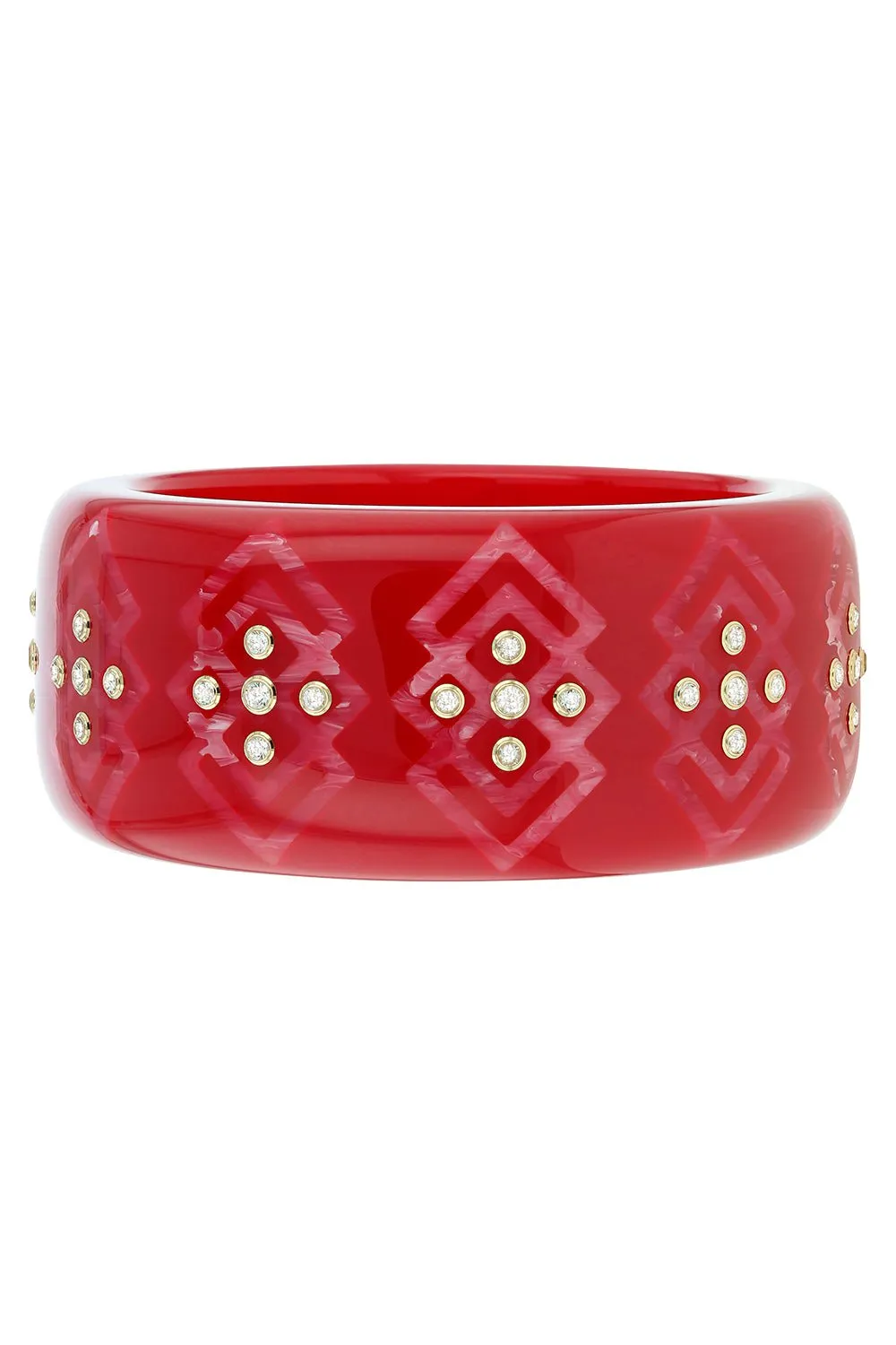 White Topaz Red Pink Bakelite Bangle