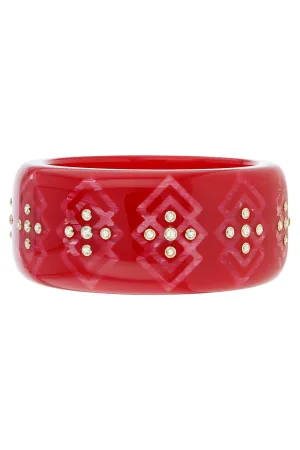 White Topaz Red Pink Bakelite Bangle