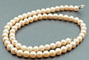Womens Necklace Freshwater Pearl Cultured Dyed Pink Semi Button Knotted Vintage