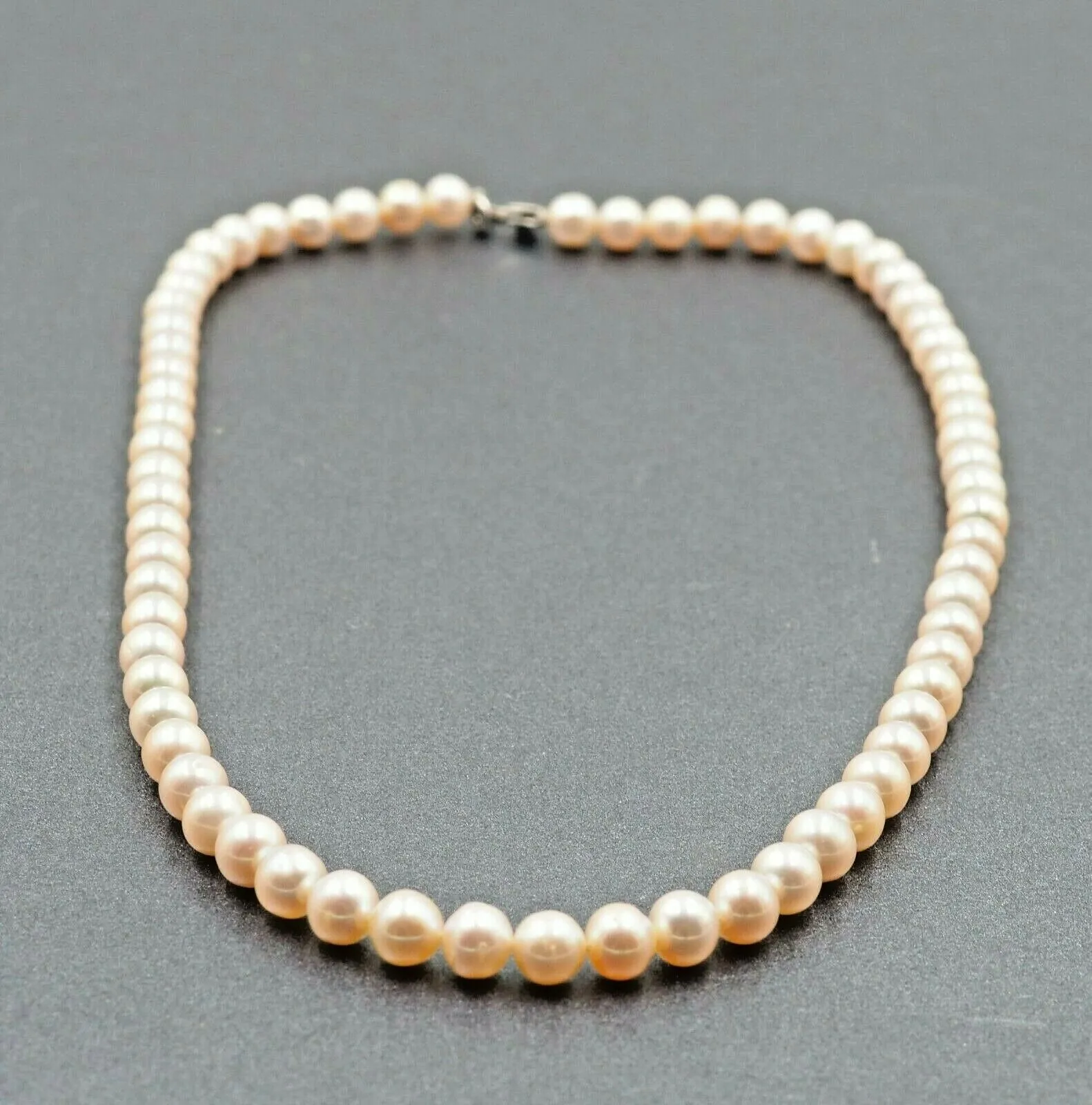 Womens Necklace Freshwater Pearl Cultured Dyed Pink Semi Button Knotted Vintage