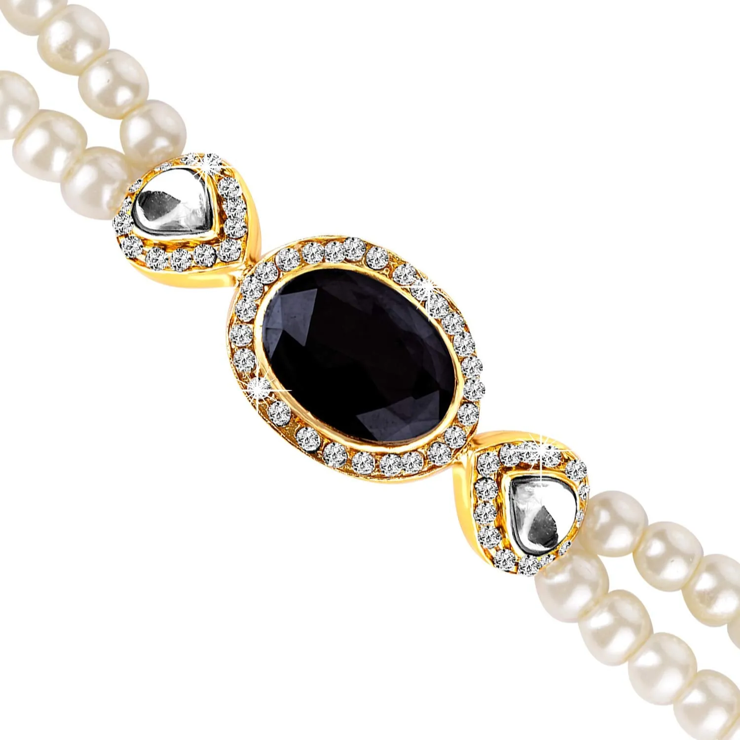 Yellow Chimes Black Stone Shine Pearl Strand Bracelet for Women and Girls