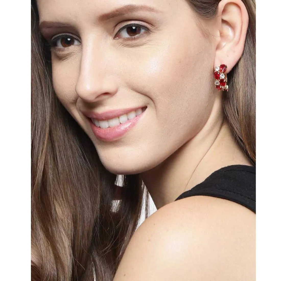 Yellow Chimes Elegant Sparkling Cubic Zircon Crystals Gold Plated Clip on Earrings for Women