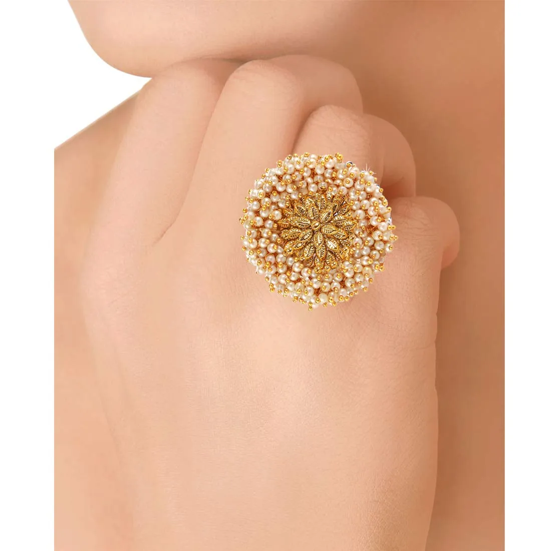 Yellow Chimes Traditional Ethnic Moti Bandhani Handwork Gold Plated Cocktail Wedding Rings for Women & Girls